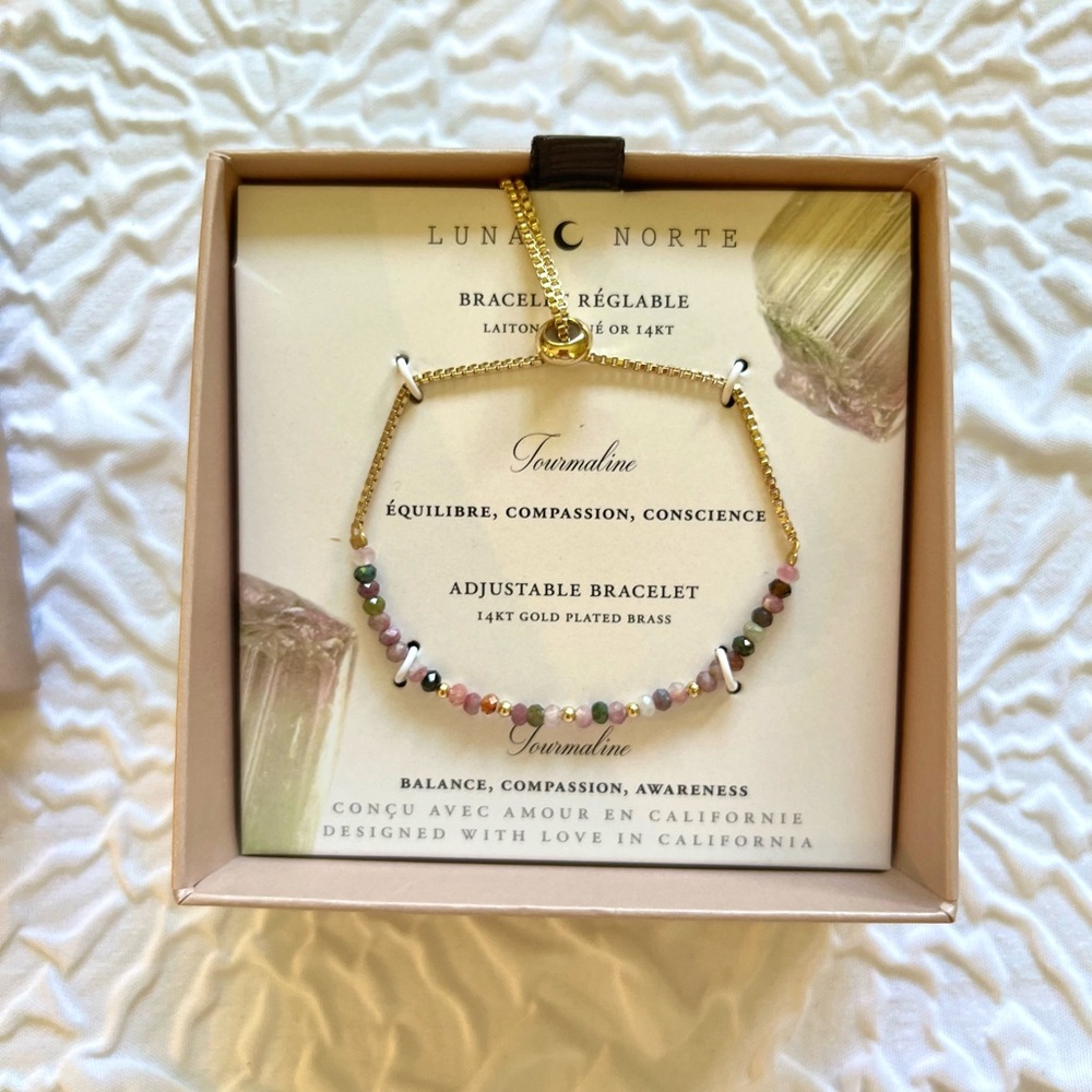 NWT 14K Gold Plated Adjustable Stone Beaded Bracelet